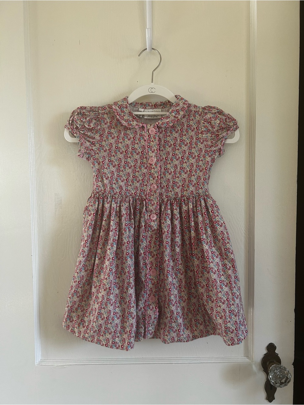 Rachel Riley 4Y Pink Floral Button-Front Girls' Dress